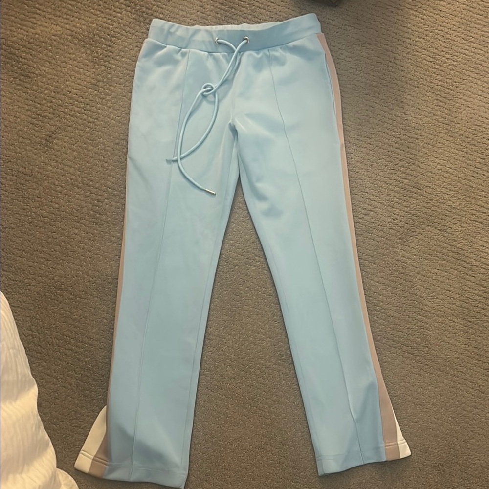 Pam & Gela Sky Blue Track Pants with Cream Stripes